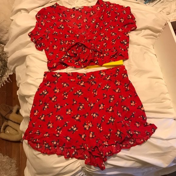 American Eagle Outfitters Other - American Eagle Floral Red Two Piece Set